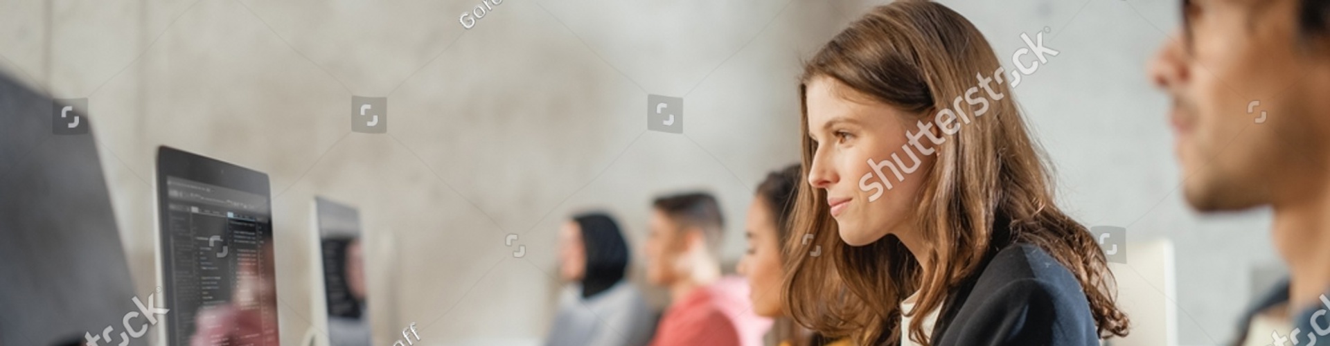 Stock Photo Diverse Multiethnic Group Of Female And Male Students Sitting In College Room Learning Computer 2102451463